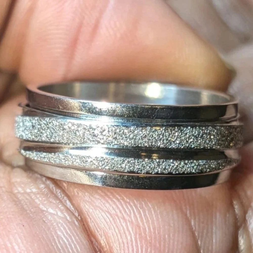 Retro High Quality Luxury 925 Sterling Silver Frosted Men’s Fidget Spinner Ring9